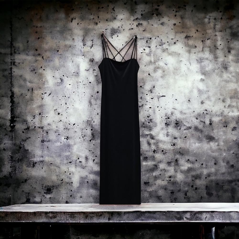 Laundry, by Shelli Segal, Long, Black, Evening Dress Sz 8 Spaghetti Straps